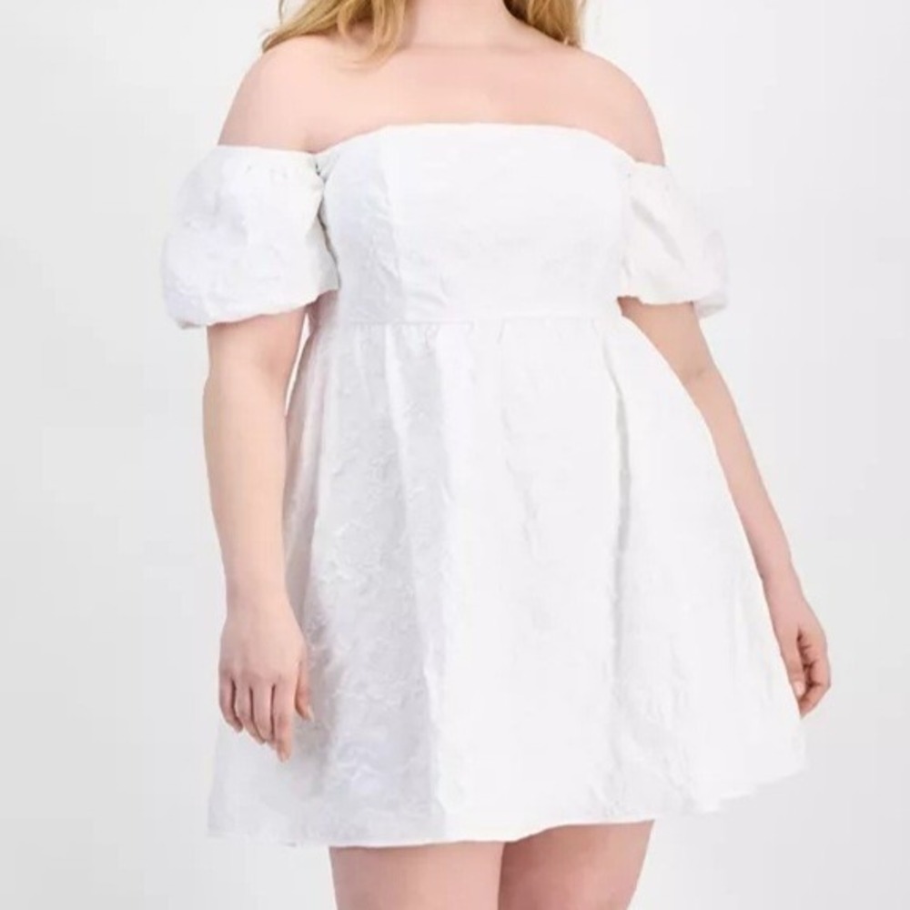 Seni & Cade Off The Shoulder Jacquard Fit & Flare Ivory Dress Womens Plus 1X NWT